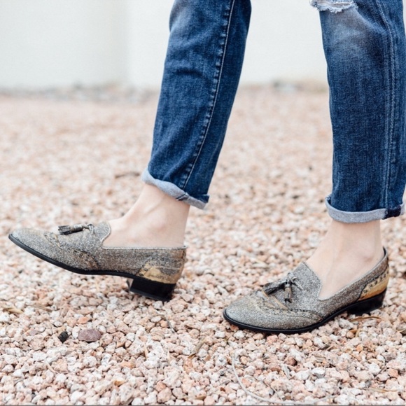 Stuart Weitzman Shoes - STUART WEITZMAN The Guy Thing Metallic Tassel Loafers In Pyrite Nocturn 6.5N